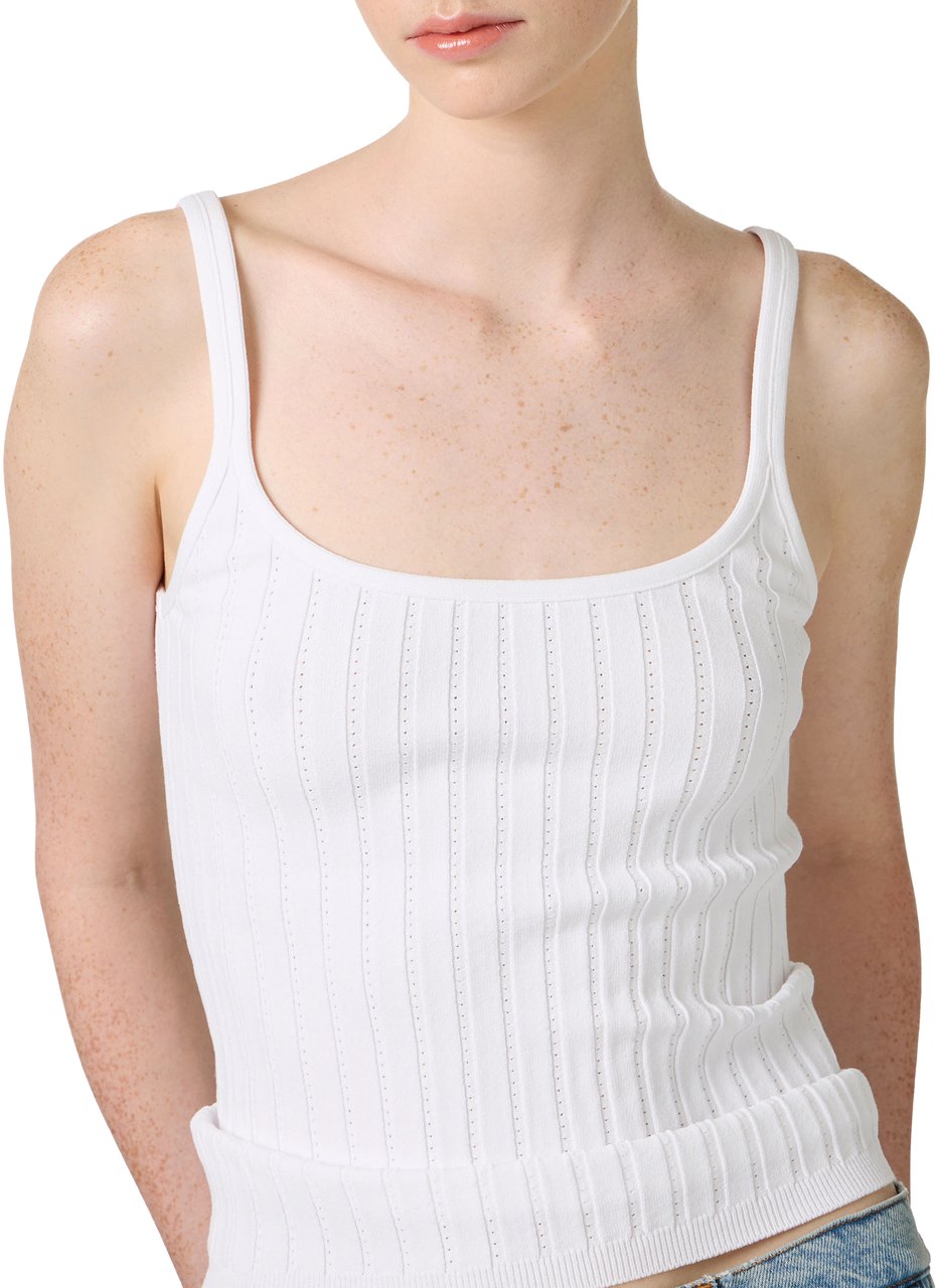 Iceberg Optic white ribbed tank top in viscose with eyelet details Wit