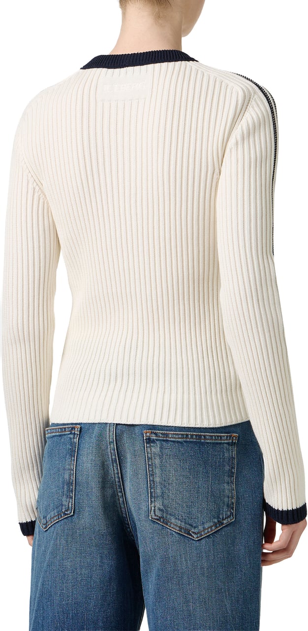 Iceberg Ribbed cotton cream crew neck sweater with floral embroidery Beige