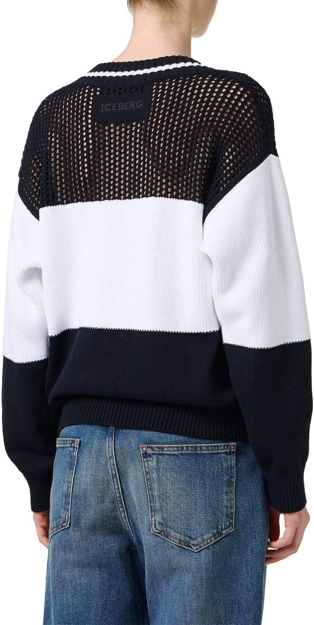 Iceberg Multicolor cotton pullover with stripes and openwork stitches Divers