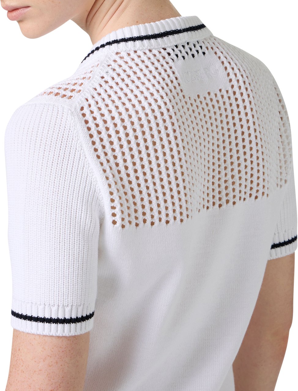 Iceberg Optic white cotton crew neck sweater with stripes and openwork Wit