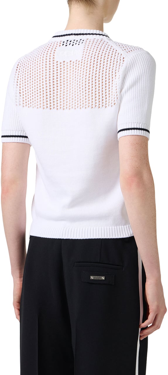 Iceberg Optic white cotton crew neck sweater with stripes and openwork Wit