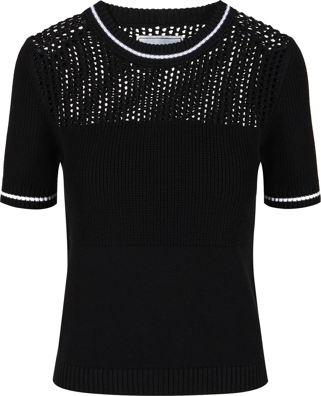 Iceberg Black cotton crew neck sweater with stripes and openwork Zwart