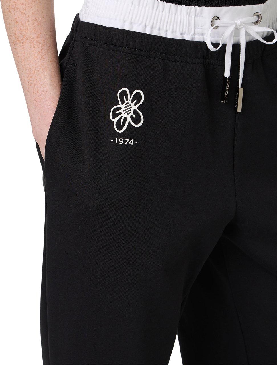 Iceberg Black wide-leg pants in technical fabric with print Zwart