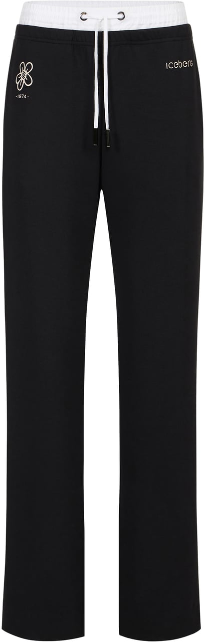 Iceberg Black wide-leg pants in technical fabric with print Zwart