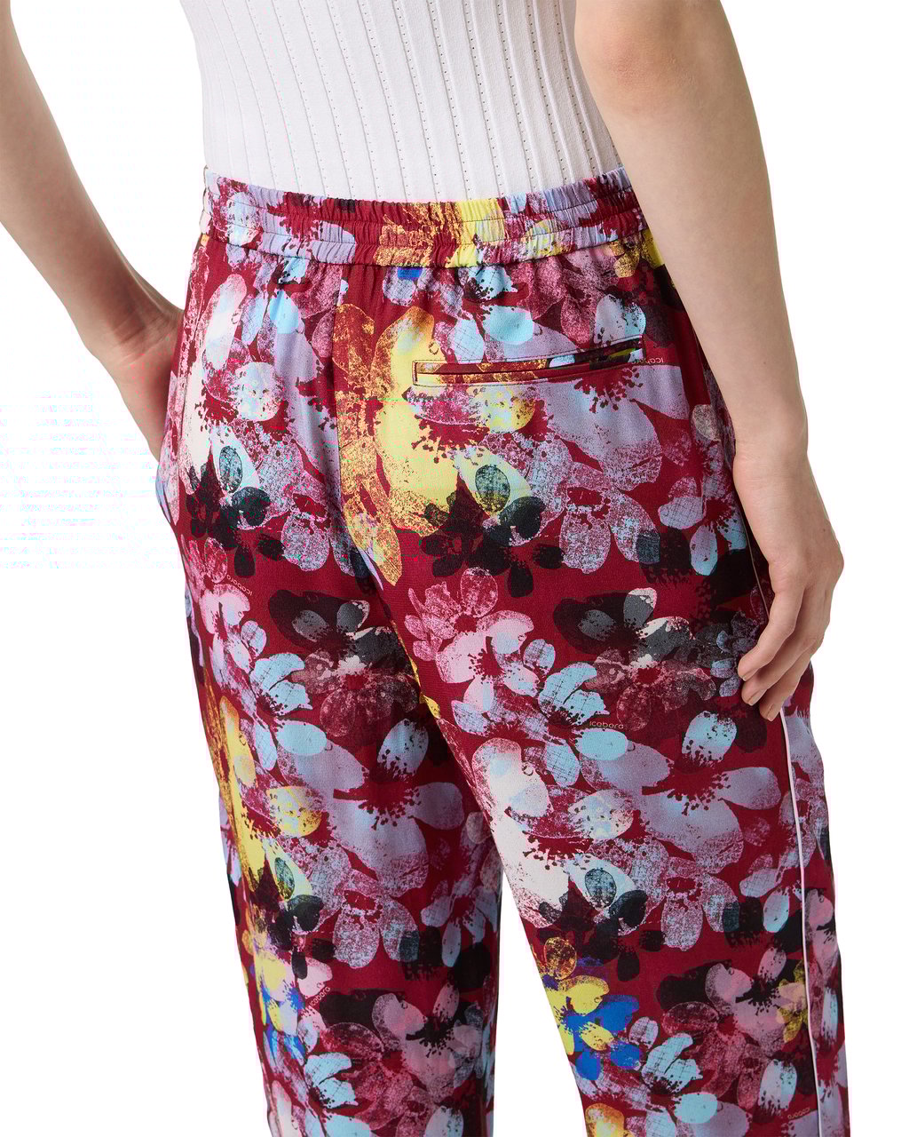 Iceberg Floral patterned jogging fit pants with red bottom in sustainable viscose Divers
