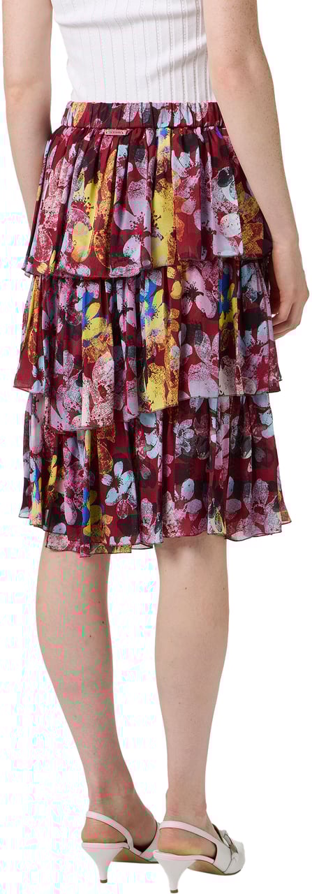 Iceberg Ruffled comfort fit skirt with a red print background in viscose georgette Divers