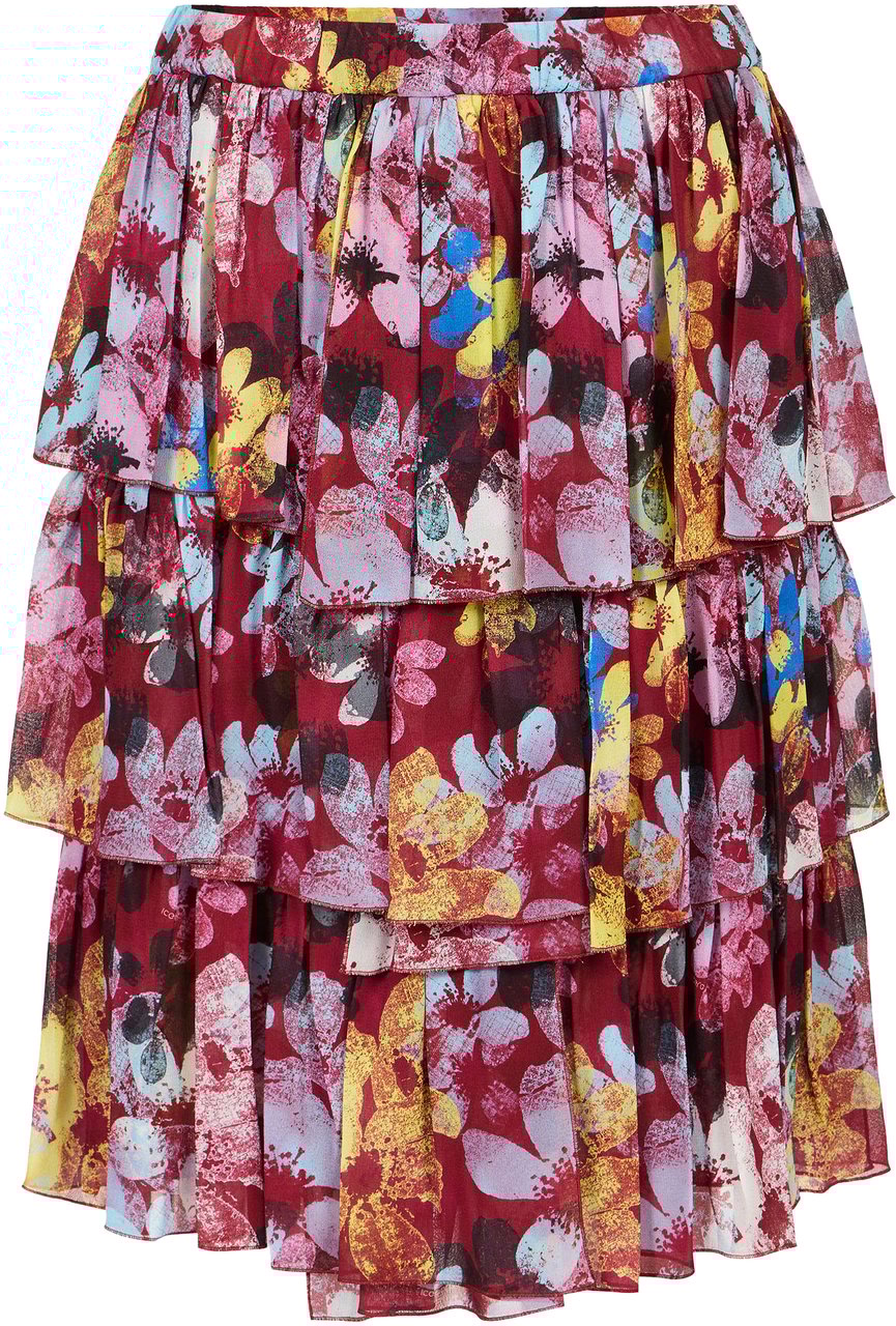 Iceberg Ruffled comfort fit skirt with a red print background in viscose georgette Divers