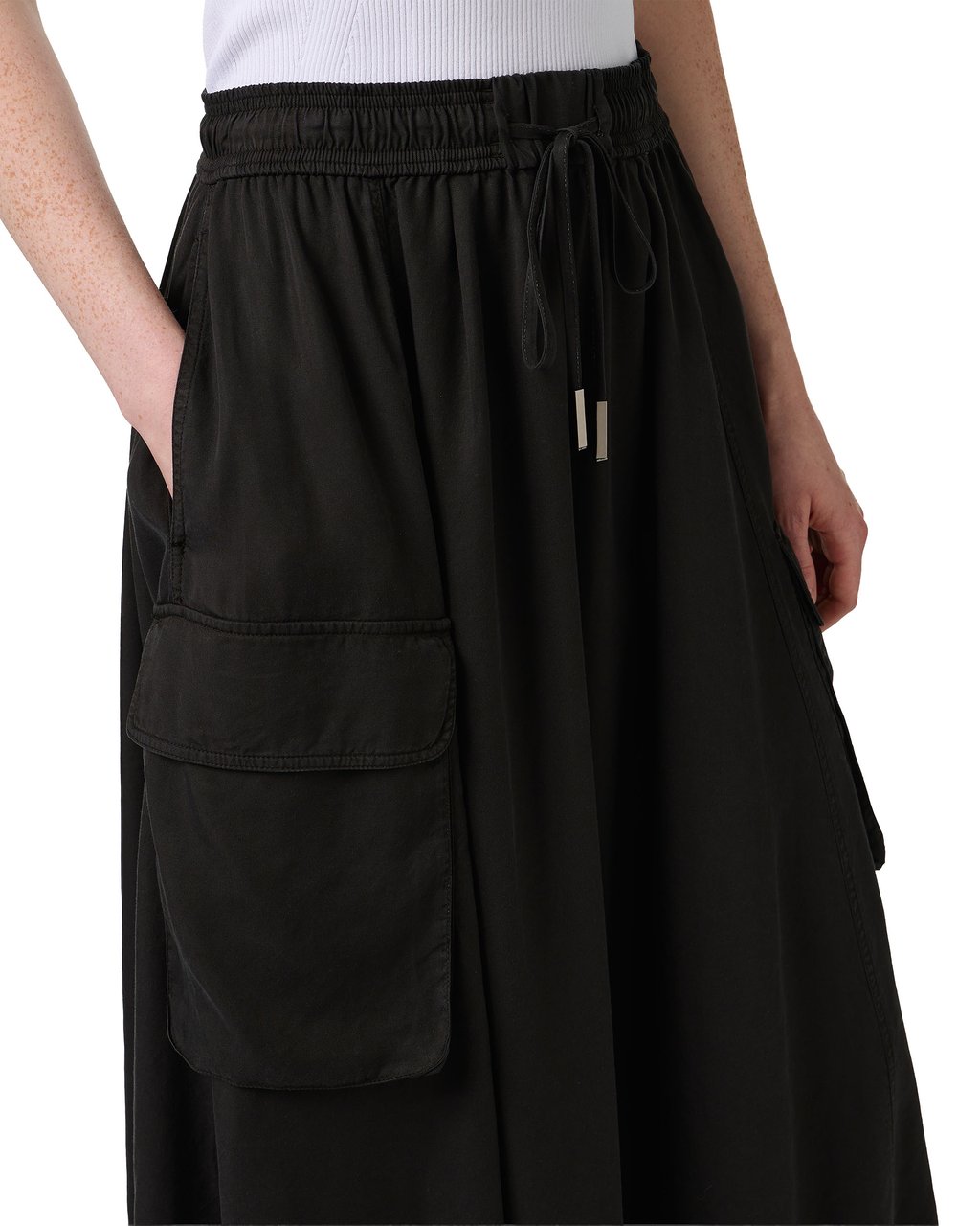 Iceberg Black relaxed fit skirt with drawstring in technical fabric Zwart