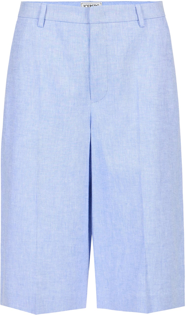 Iceberg Light blue regular fit Bermuda shorts in diagonal linen-blend fabric Blauw