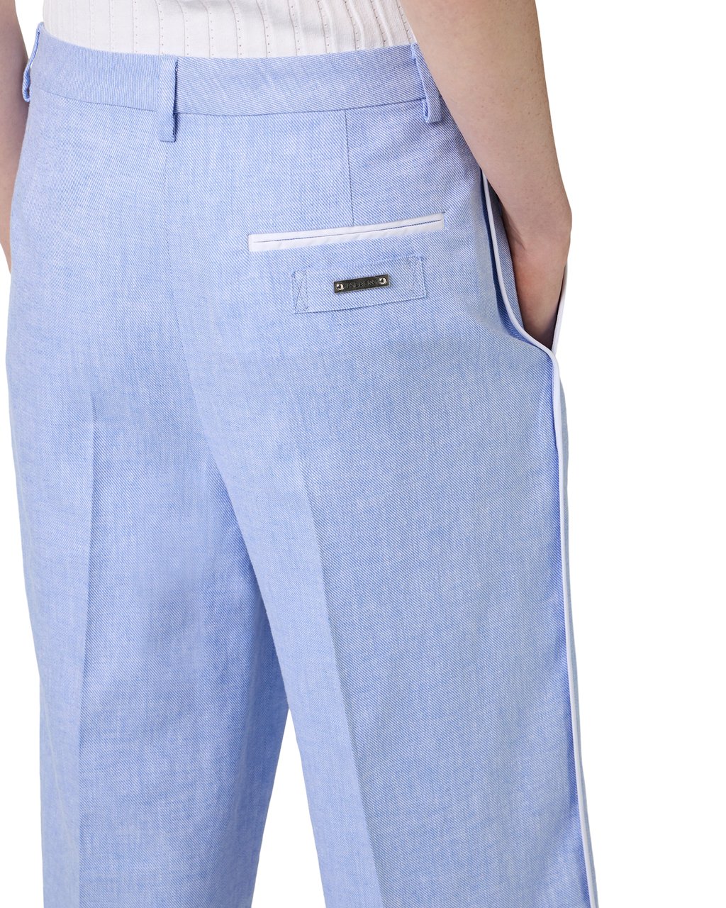 Iceberg Light blue regular fit Bermuda shorts in diagonal linen-blend fabric Blauw
