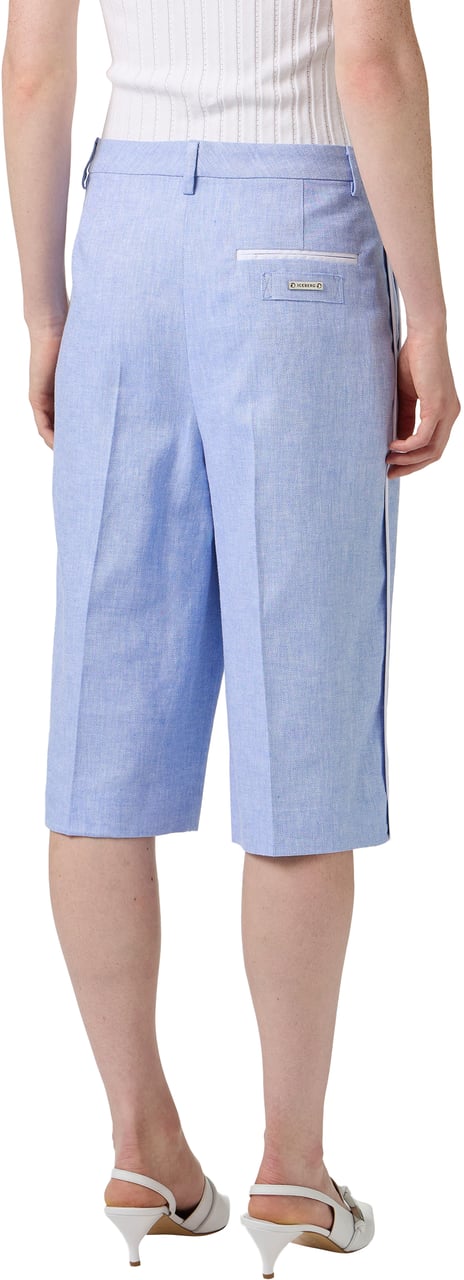 Iceberg Light blue regular fit Bermuda shorts in diagonal linen-blend fabric Blauw
