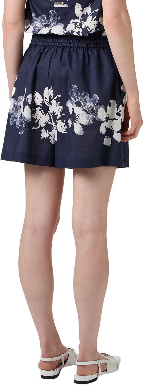 Iceberg Comfort fit blue linen and cotton Bermuda shorts with Hawaiian print Divers