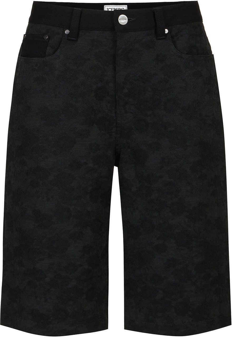 Iceberg Black regular fit Bermuda shorts in technical jacquard fabric Zwart
