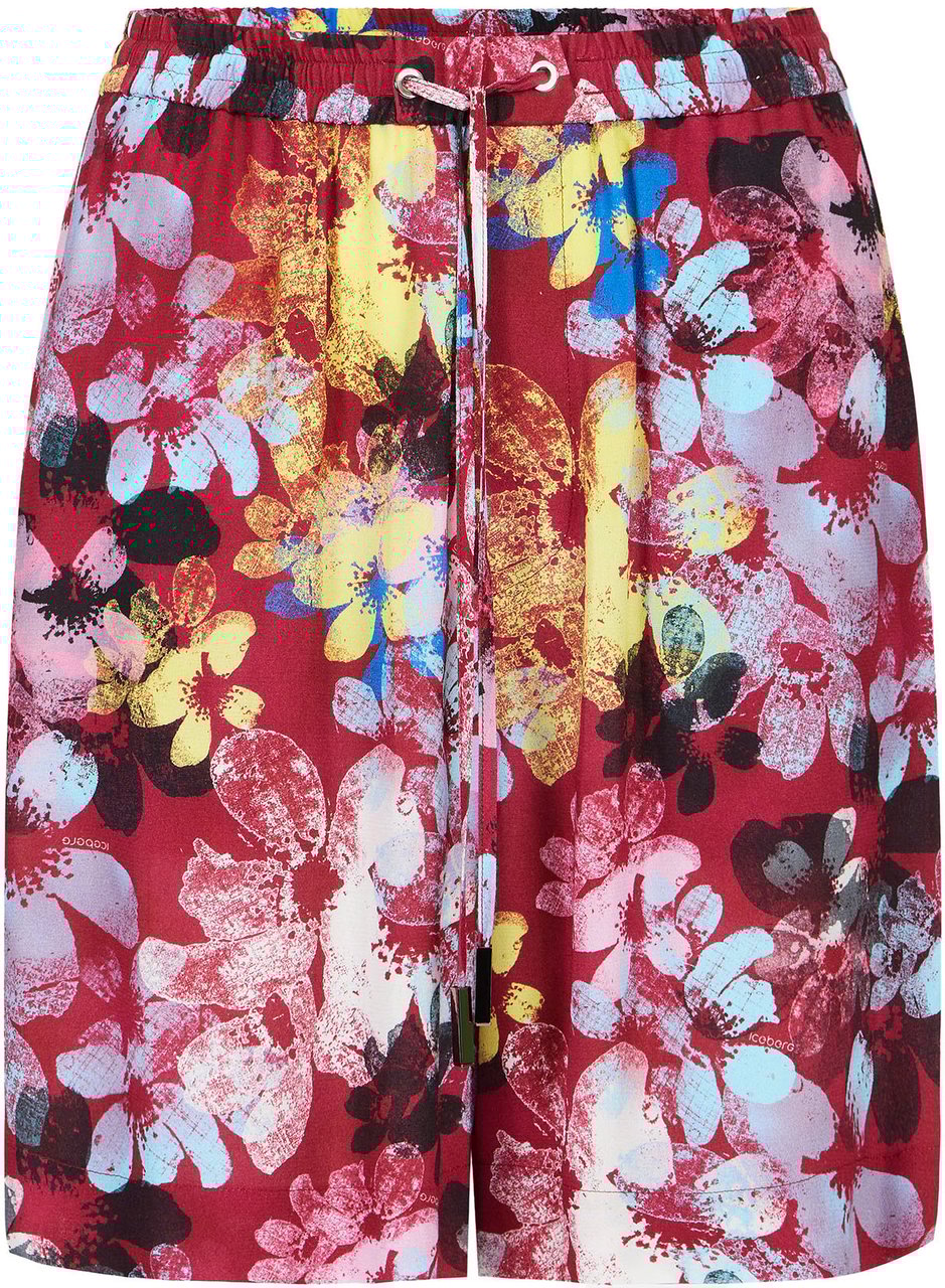 Iceberg Comfort fit patterned Bermuda shorts on a red background, made from viscose Divers