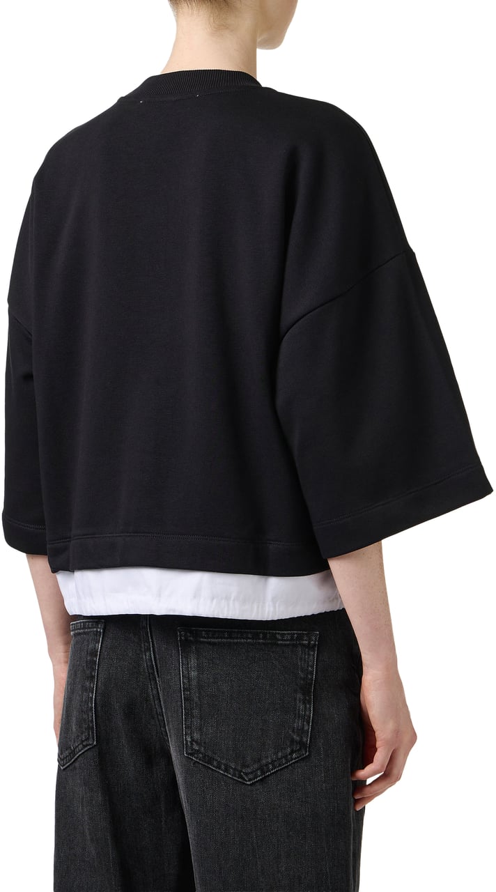 Iceberg Black cropped fit short-sleeved sweatshirt in sustainable cotton with 3D logo Zwart