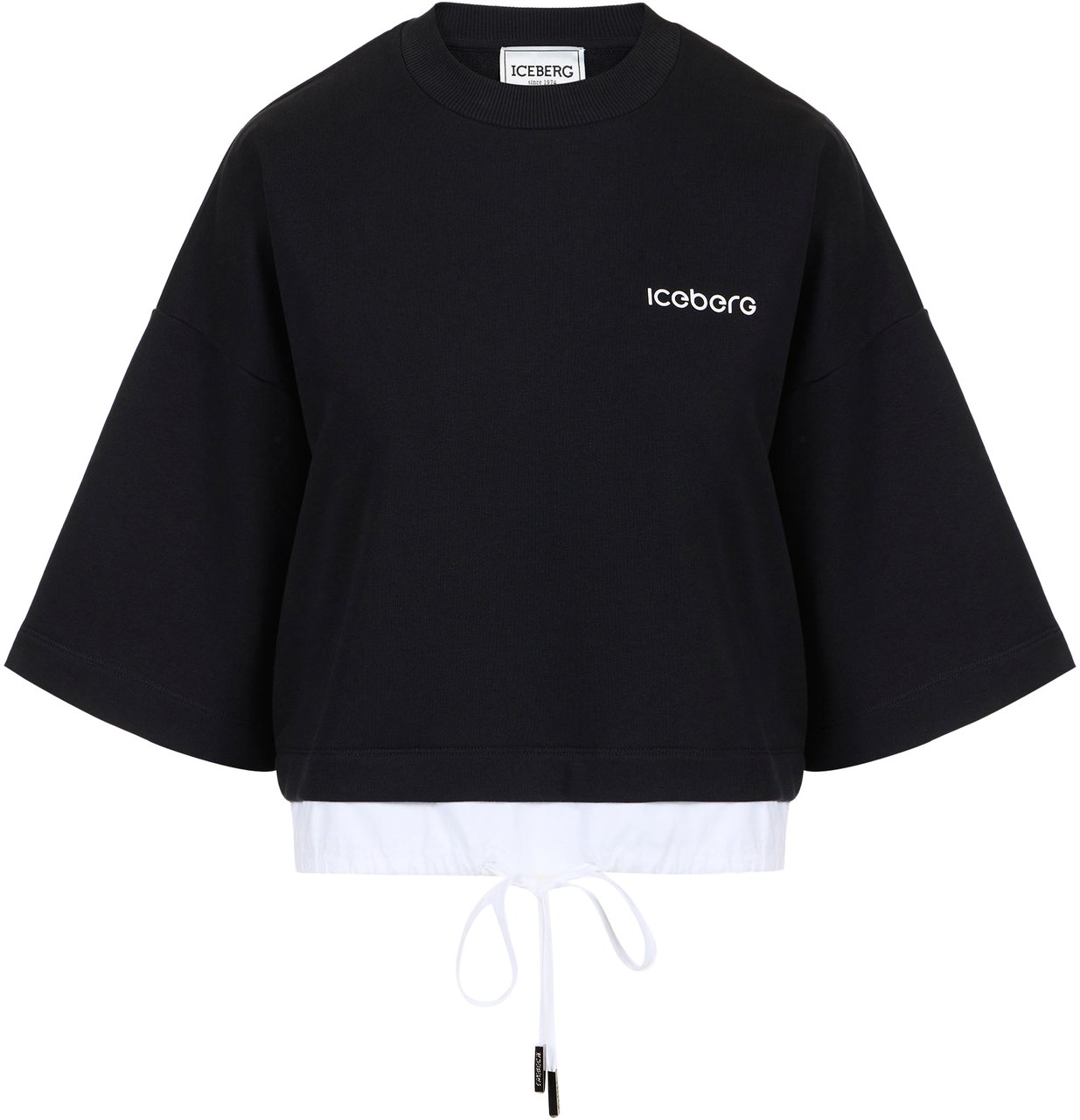 Iceberg Black cropped fit short-sleeved sweatshirt in sustainable cotton with 3D logo Zwart