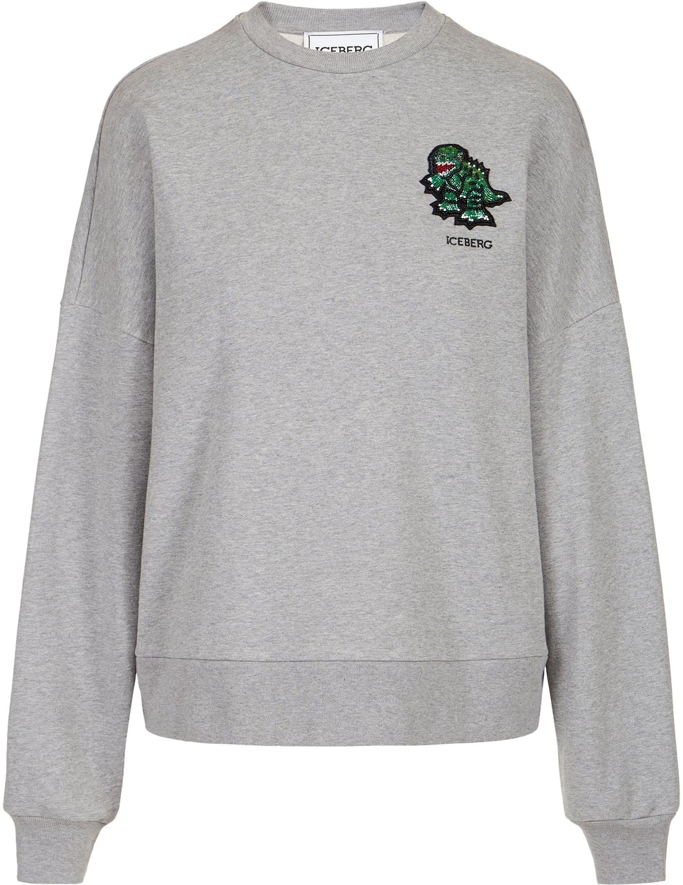 Iceberg Regular fit light gray melange sweatshirt in sustainable fleece fabric with dinosaur patch Grijs