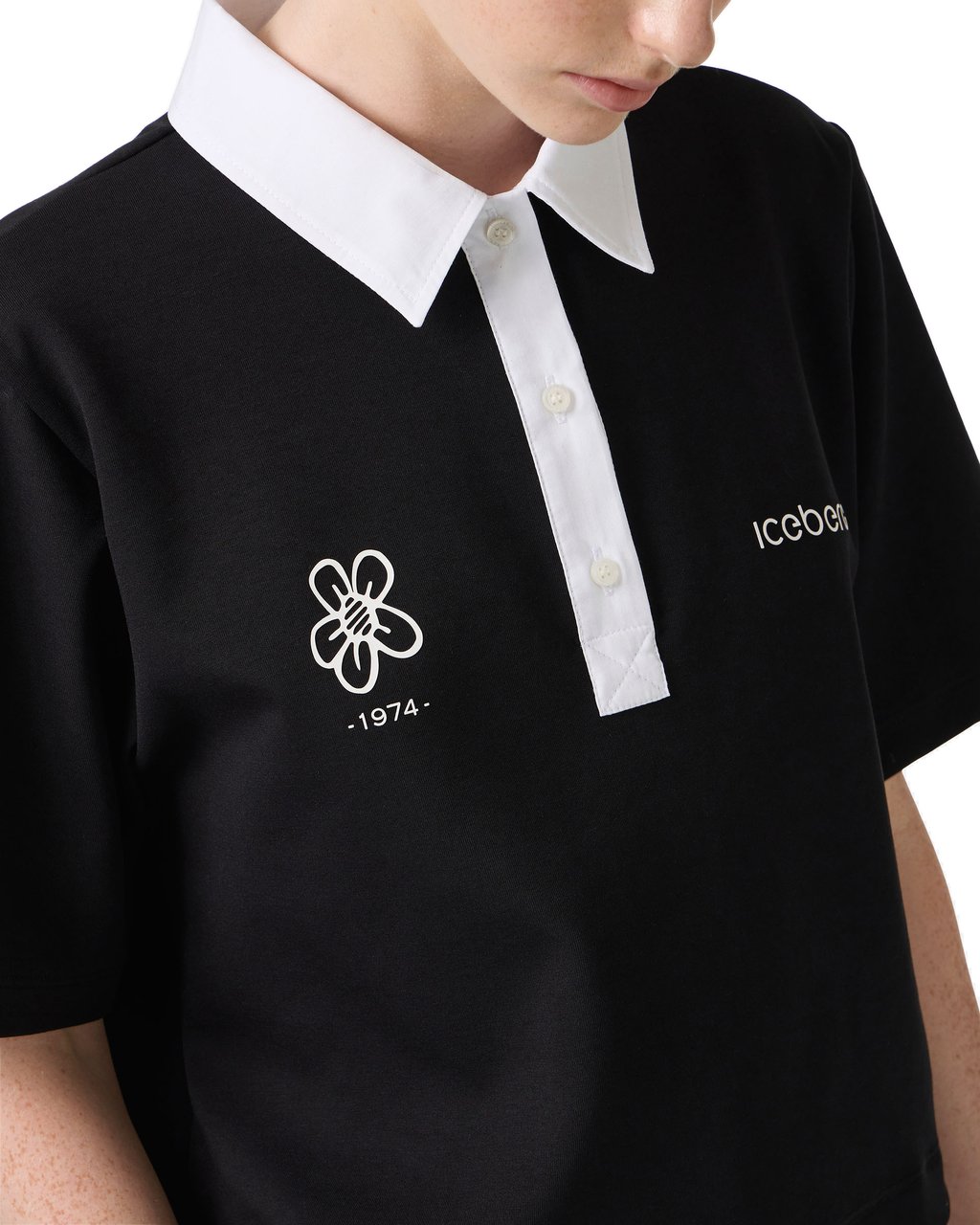 Iceberg Black cropped fit scuba jersey T-shirt with contrasting details Zwart