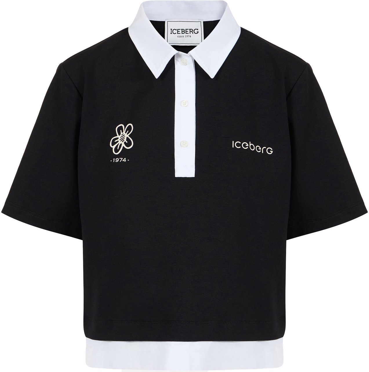 Iceberg Black cropped fit scuba jersey T-shirt with contrasting details Zwart