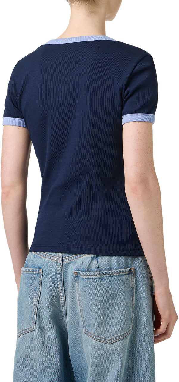 Iceberg Blue ribbed jersey slim fit T-shirt with Iceberg print Blauw