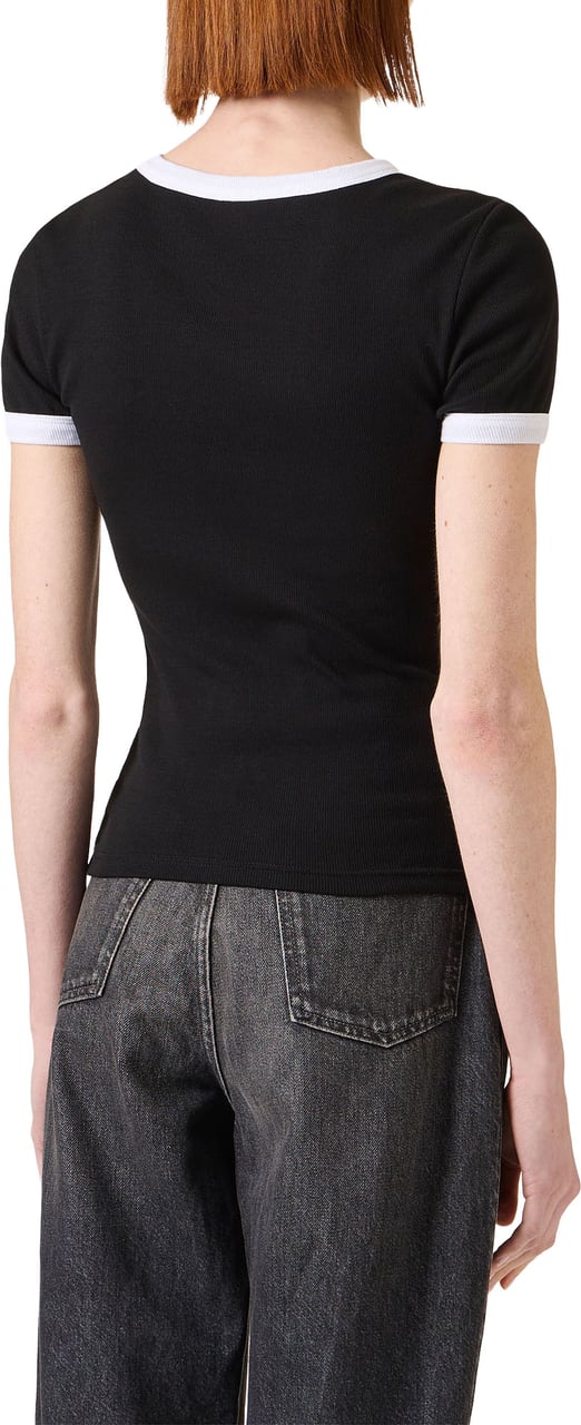 Iceberg Black ribbed jersey slim fit T-shirt with Iceberg print Zwart