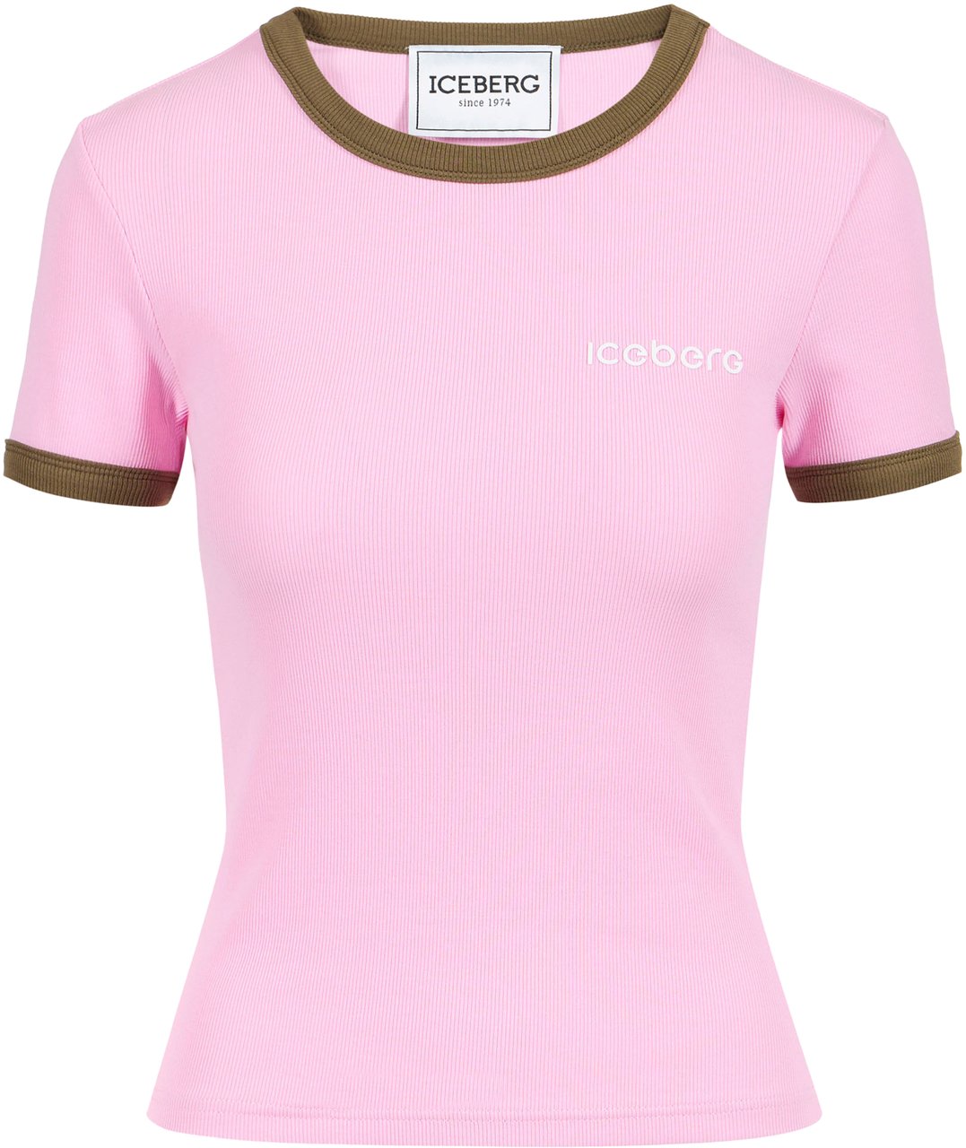 Iceberg Pink ribbed jersey slim fit T-shirt with Iceberg print Roze