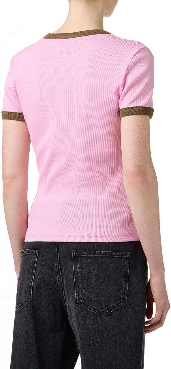 Iceberg Pink ribbed jersey slim fit T-shirt with Iceberg print Roze