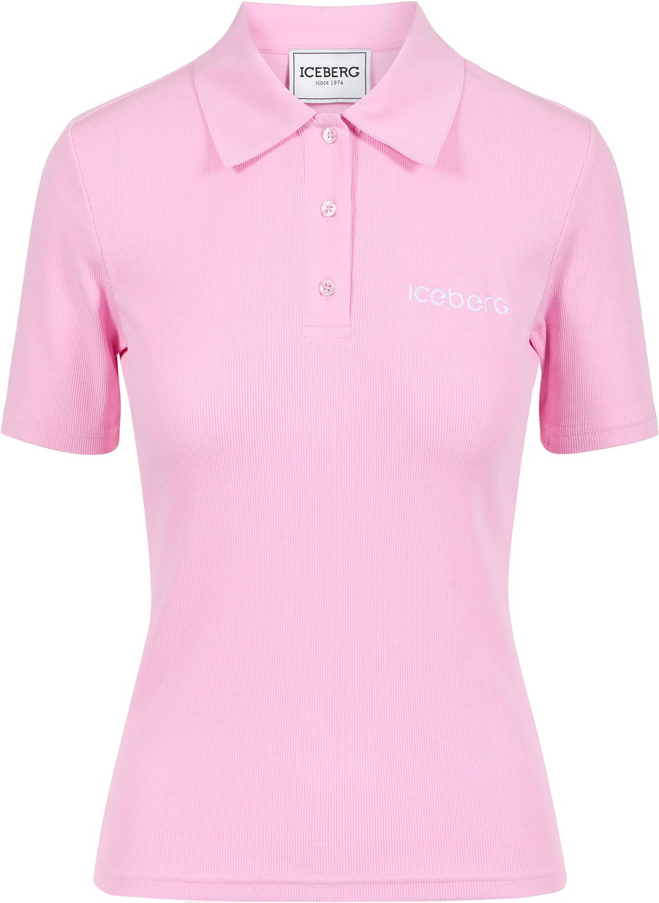 Iceberg Slim fit pink ribbed jersey polo with Iceberg plaque Roze