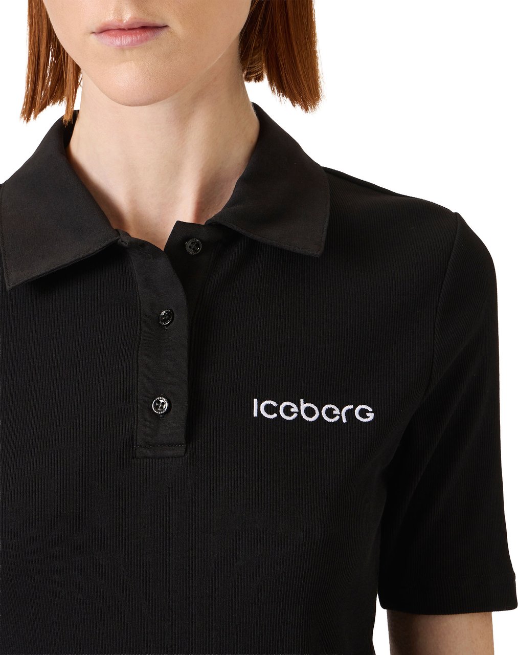 Iceberg Slim fit black ribbed jersey polo with Iceberg plaque Zwart