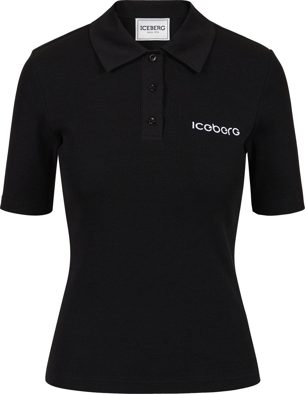 Iceberg Slim fit black ribbed jersey polo with Iceberg plaque Zwart