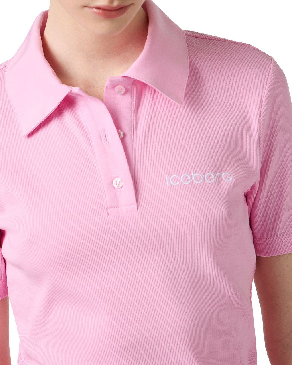 Iceberg Slim fit pink ribbed jersey polo with Iceberg plaque Roze