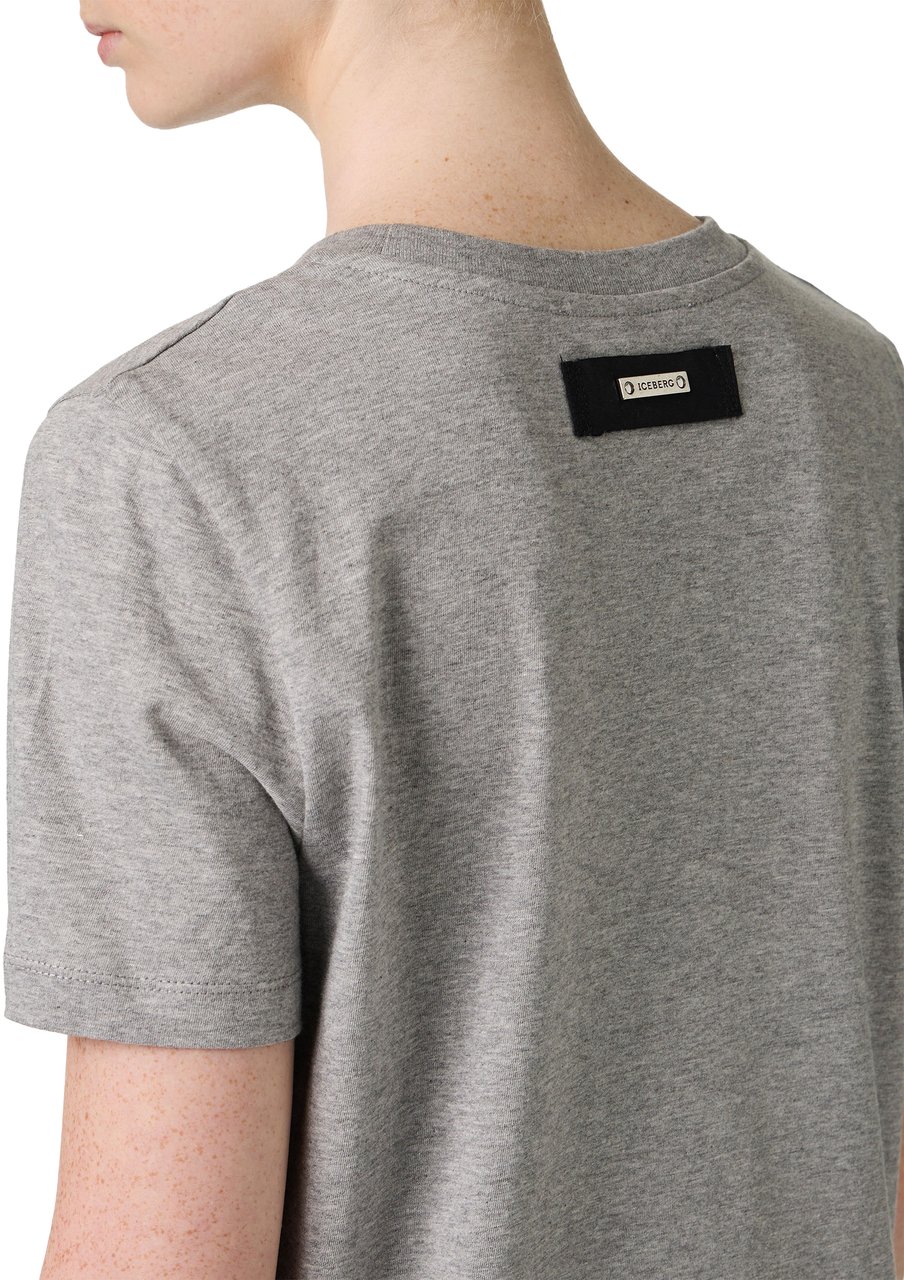 Iceberg Light gray melange slim fit cotton jersey T-shirt, with bear embroidery Grijs