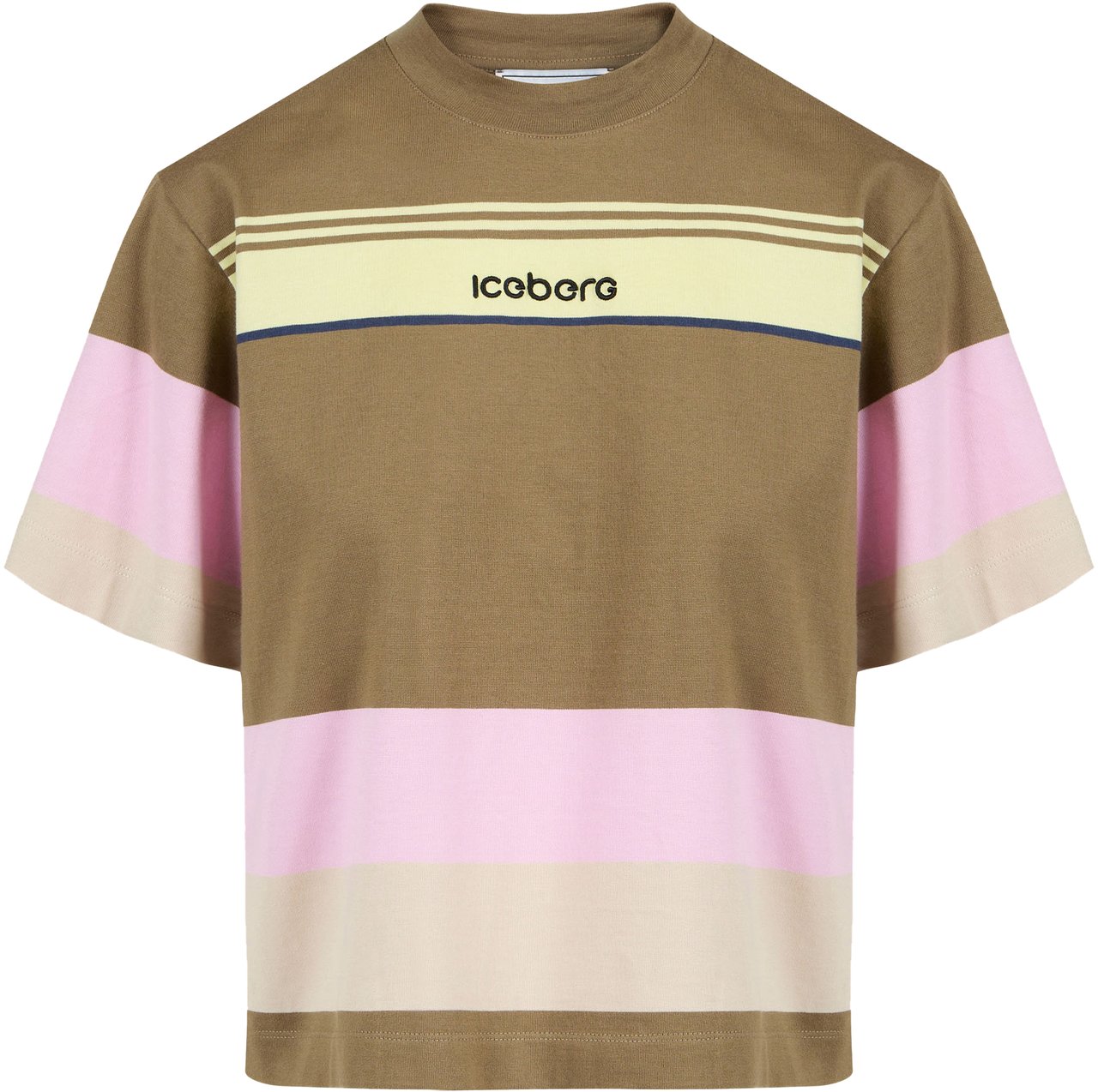 Iceberg Relaxed fit multicolor T-shirt with a green background in cotton jersey Groen