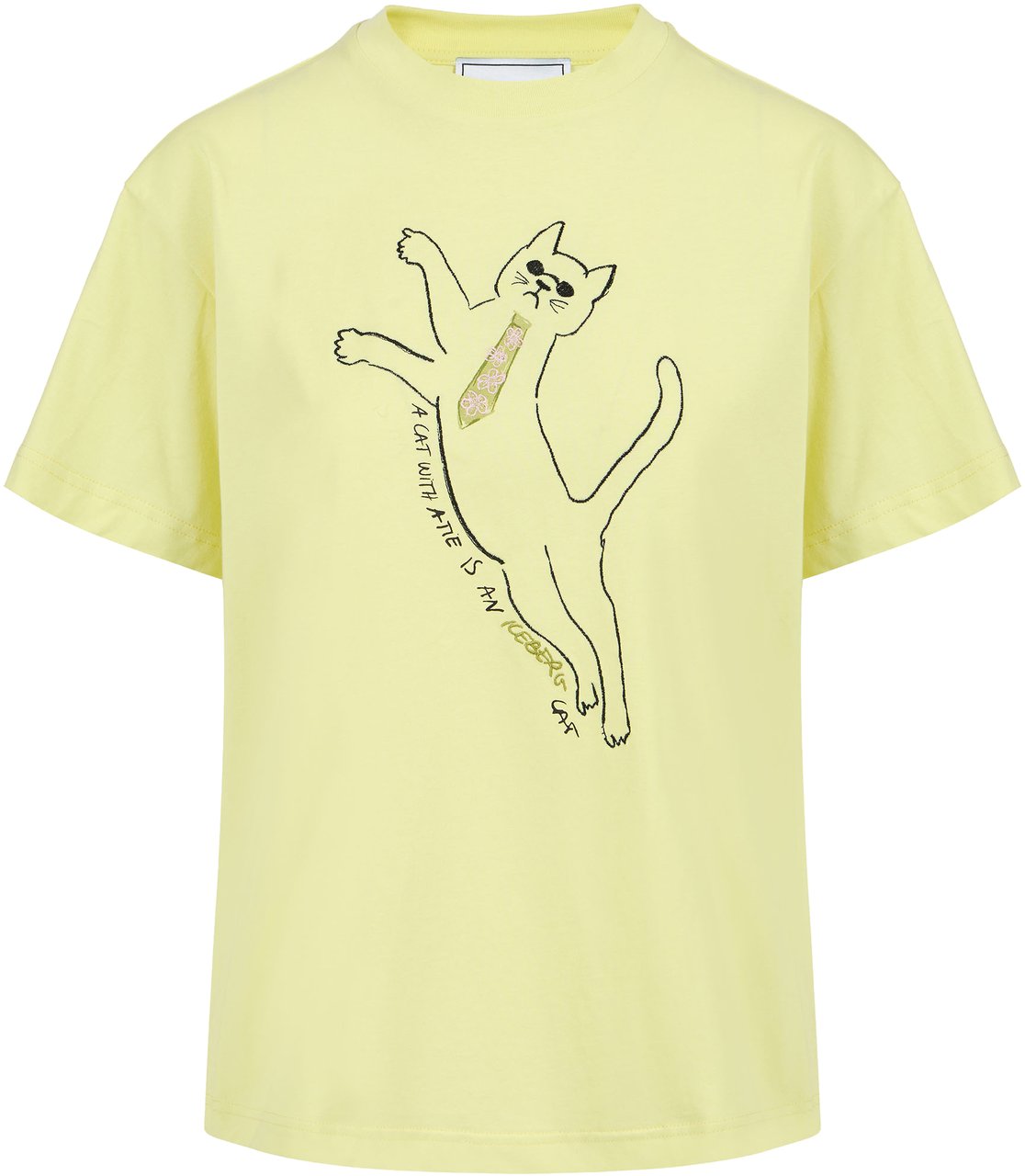 Iceberg Regular fit yellow T-shirt in sustainable cotton jersey with embroidered cat print Geel