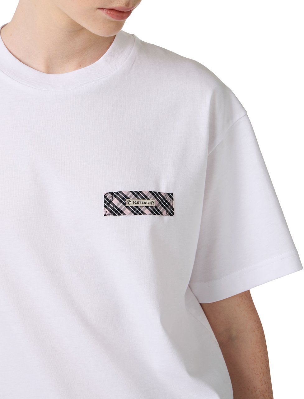 Iceberg Optic white, regular fit cotton jersey T-shirt with check detail Wit