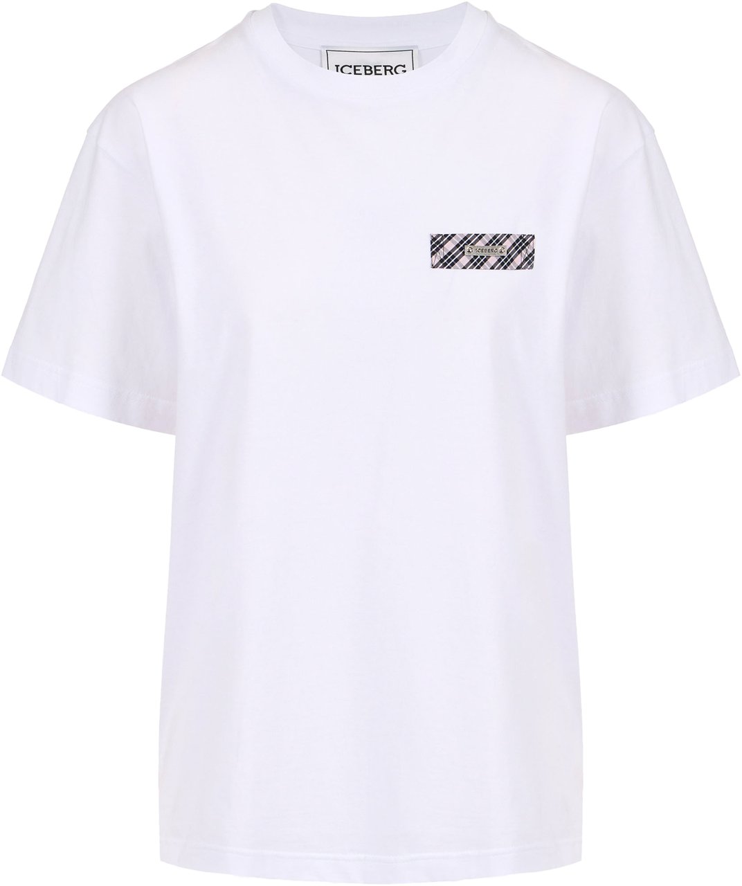 Iceberg Optic white, regular fit cotton jersey T-shirt with check detail Wit