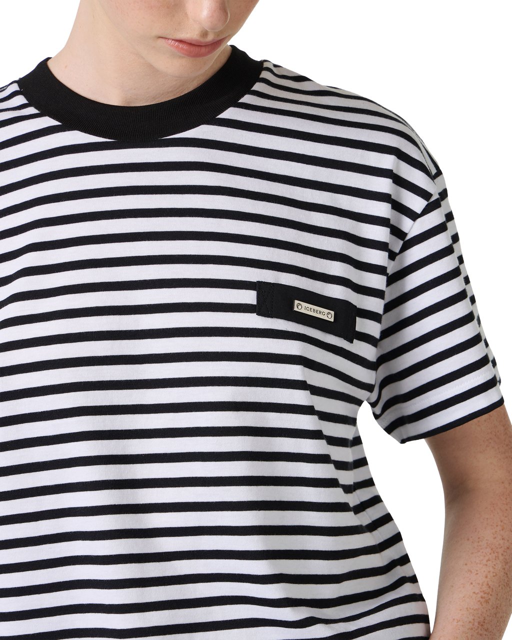 Iceberg Regular fit white and black striped cotton jersey T-shirt Zwart