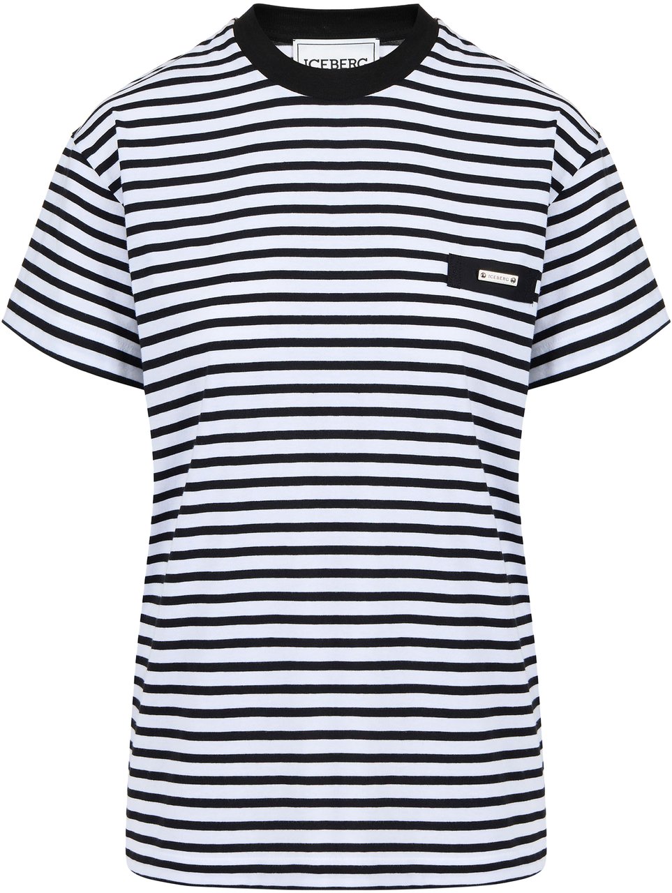 Iceberg Regular fit white and black striped cotton jersey T-shirt Zwart