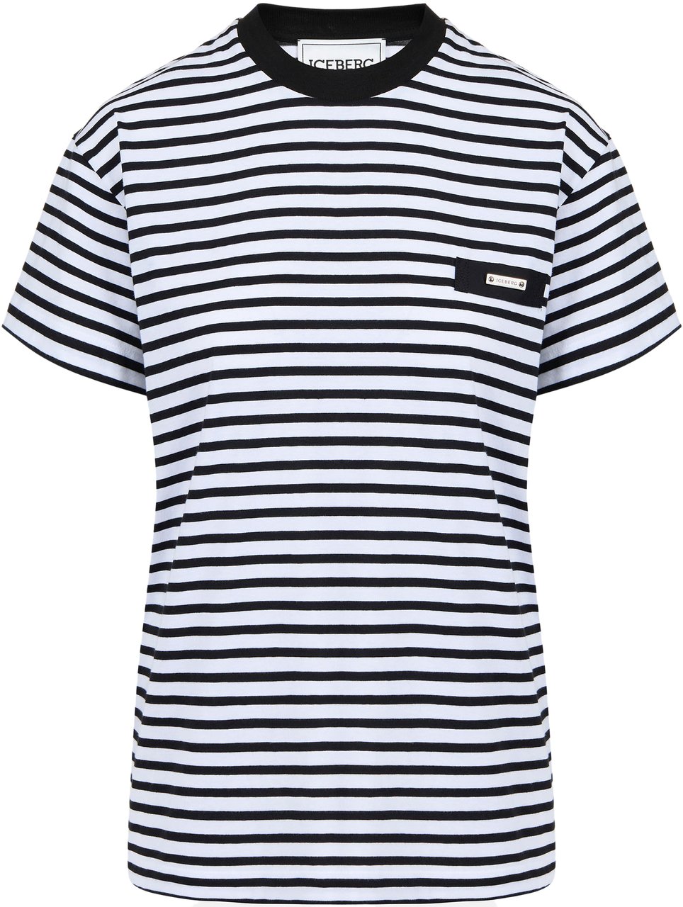 Iceberg Regular fit white and black striped cotton jersey T-shirt Zwart