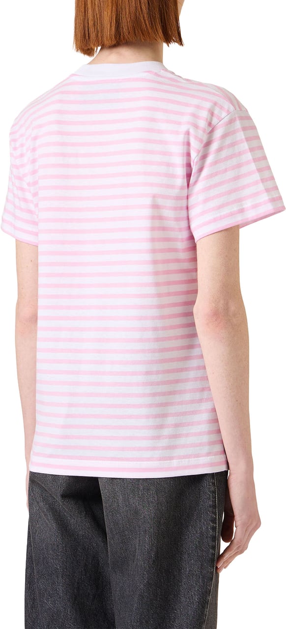 Iceberg Regular fit white and pink striped cotton jersey T-shirt Zwart