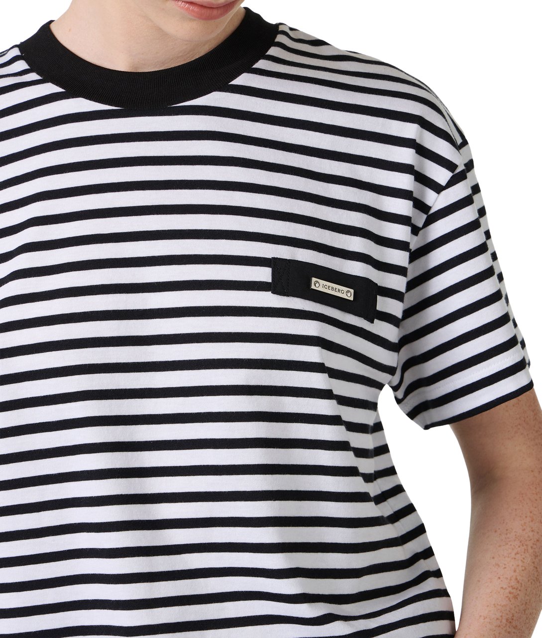Iceberg Regular fit white and black striped cotton jersey T-shirt Zwart