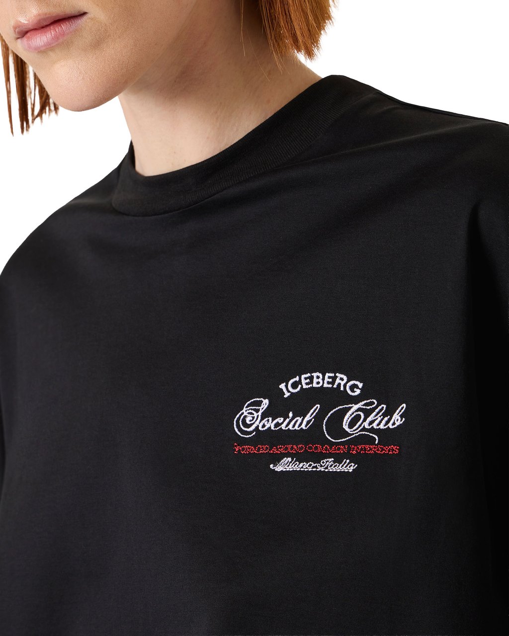 Iceberg Regular fit, shiny black cotton jersey T-shirt, with Iceberg Social Club print Zwart