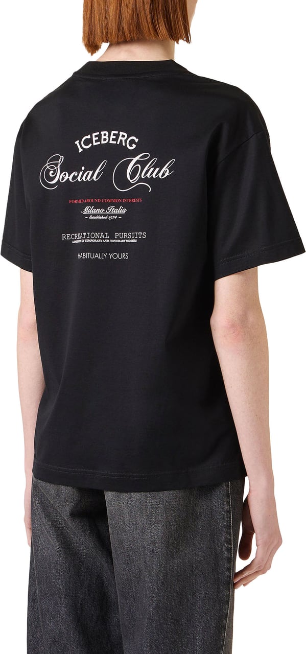 Iceberg Regular fit, shiny black cotton jersey T-shirt, with Iceberg Social Club print Zwart