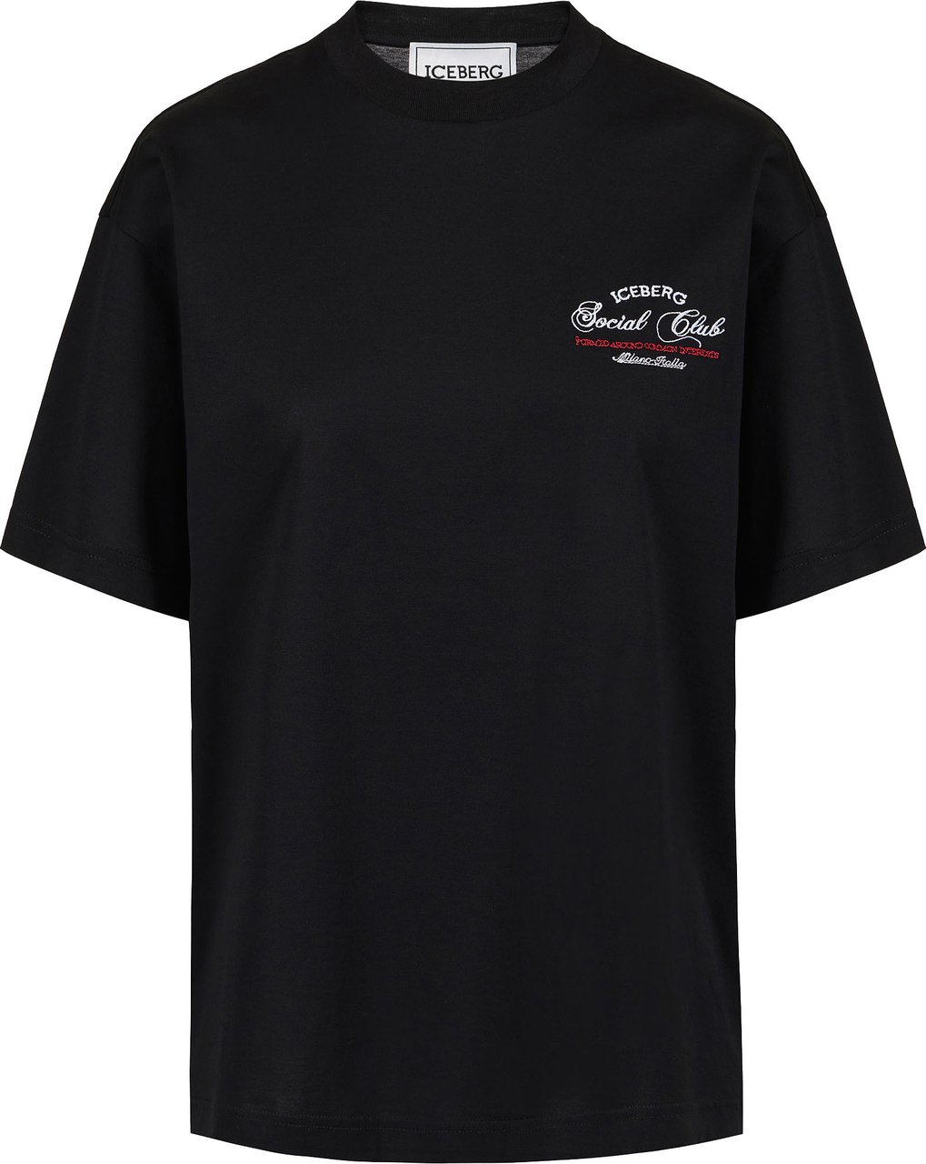 Iceberg Regular fit, shiny black cotton jersey T-shirt, with Iceberg Social Club print Zwart