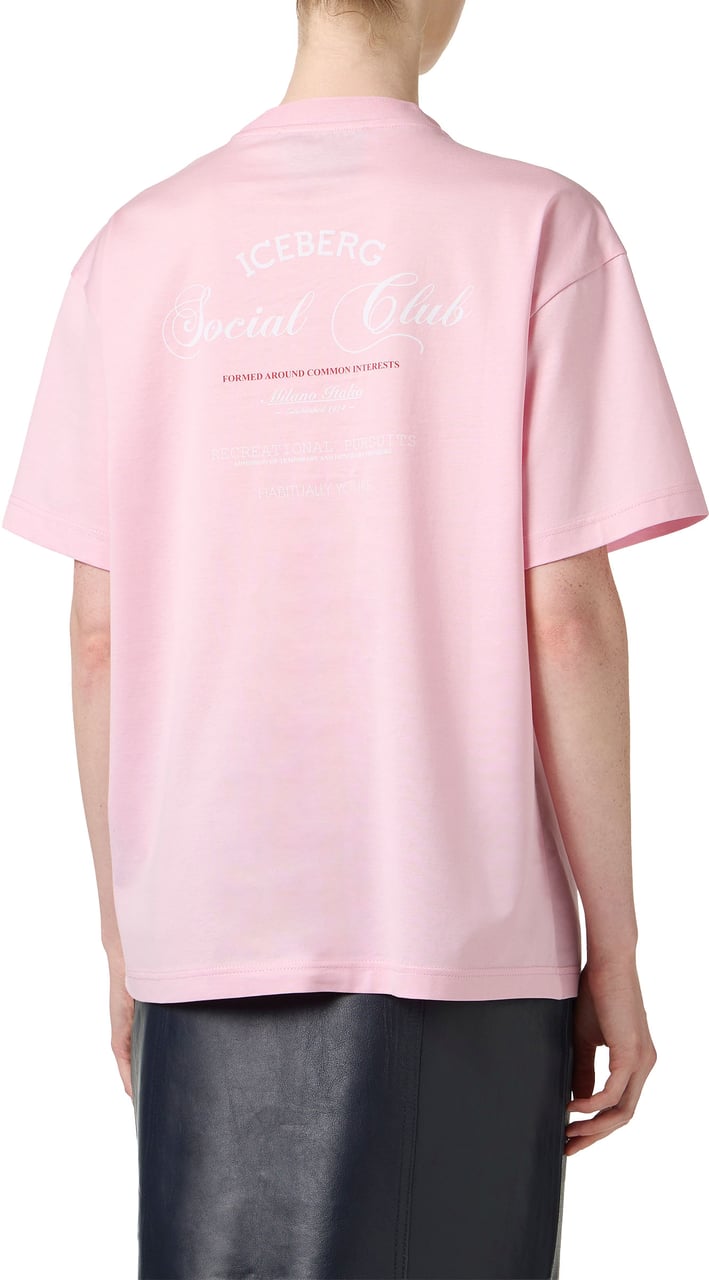 Iceberg Regular fit, shiny pink cotton jersey T-shirt, with Iceberg Social Club print Roze