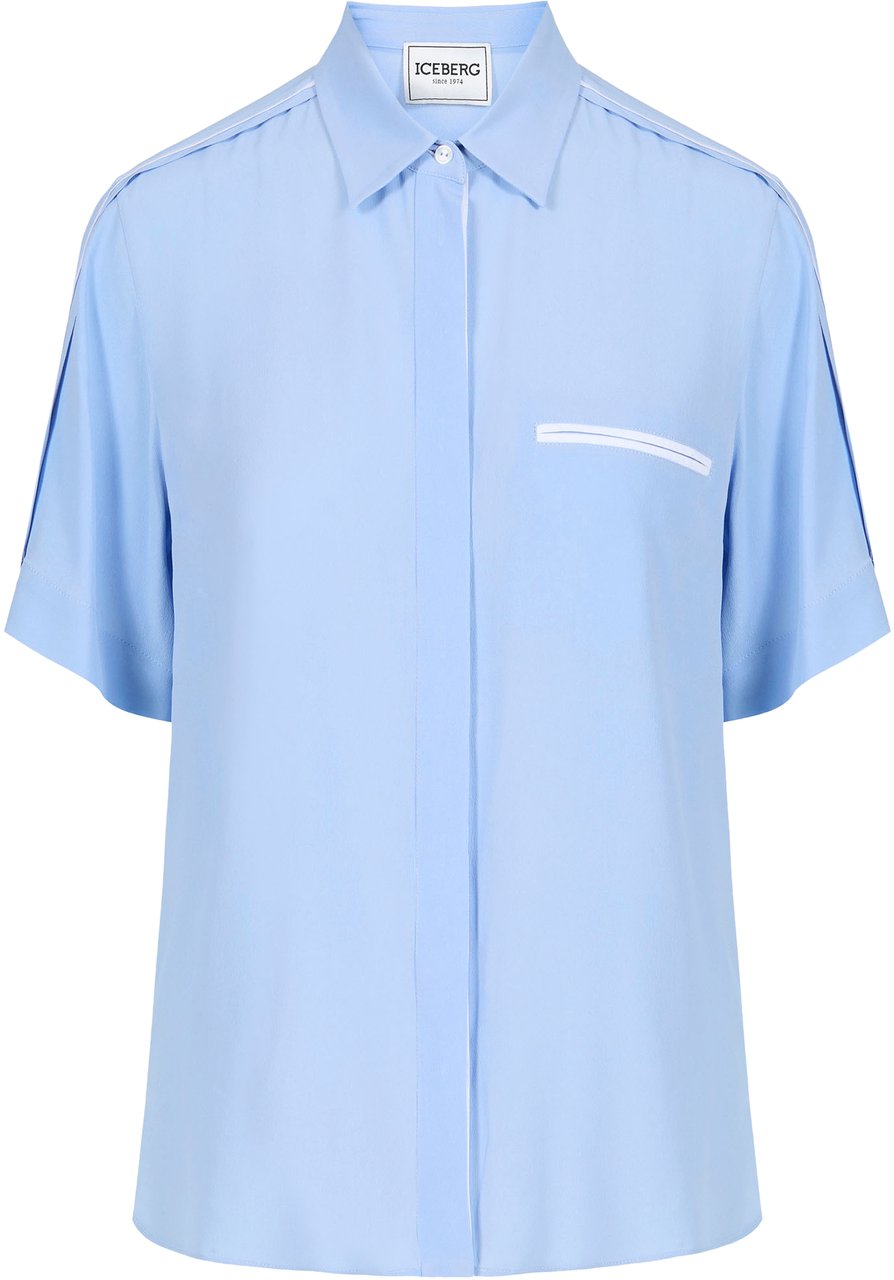 Iceberg Powder blue comfort fit, silk-blend crepe de chine shirt Blauw