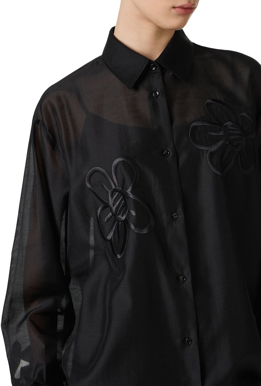 Iceberg Oversized fit black muslin shirt with floral embroidery Zwart