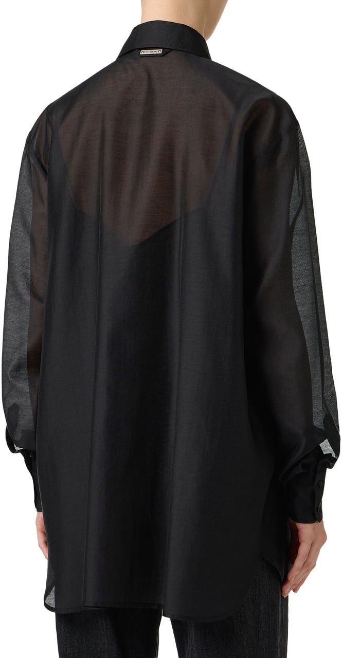 Iceberg Oversized fit black muslin shirt with floral embroidery Zwart