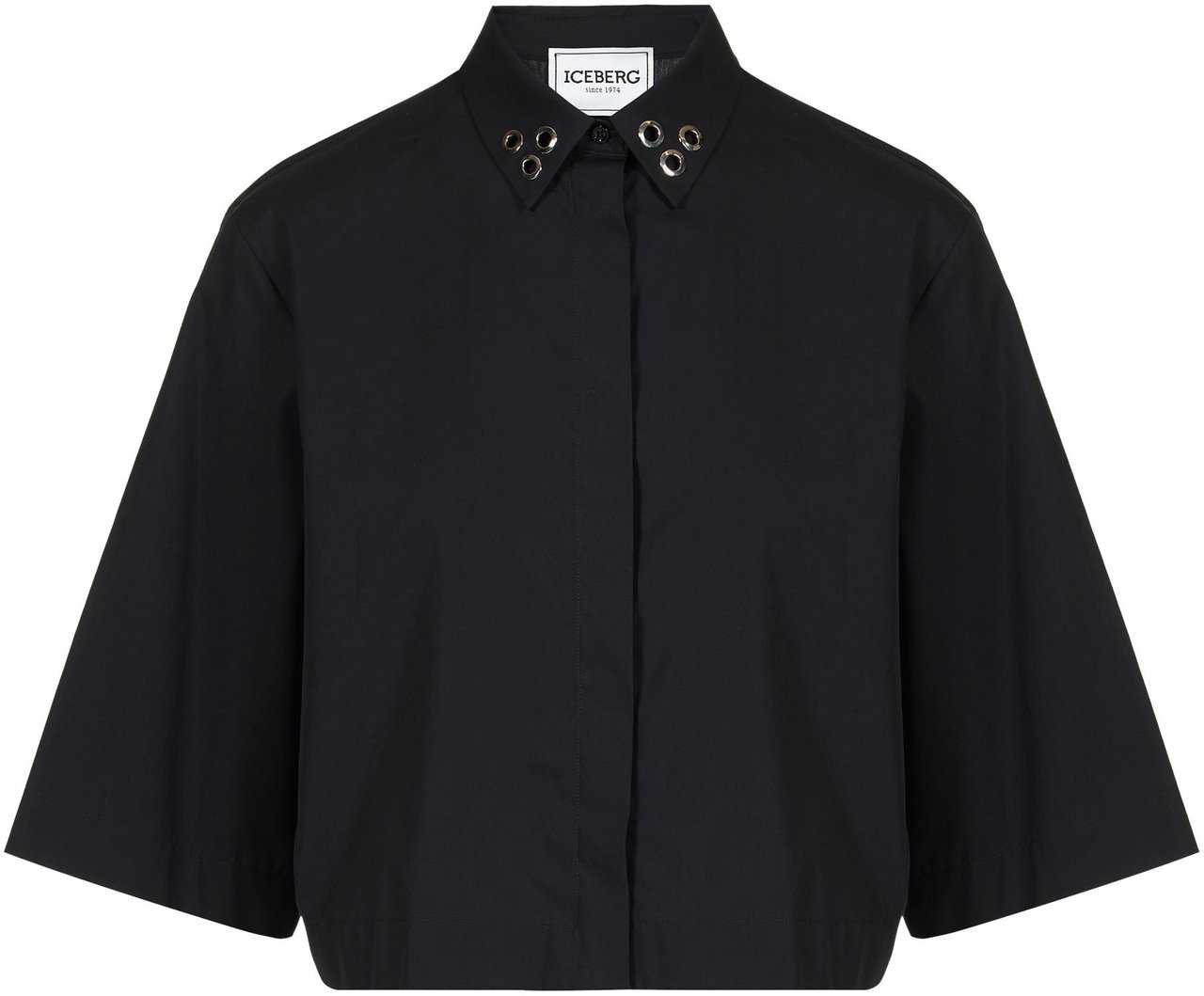 Iceberg Cropped fit short-sleeved black shirt in cotton poplin Zwart