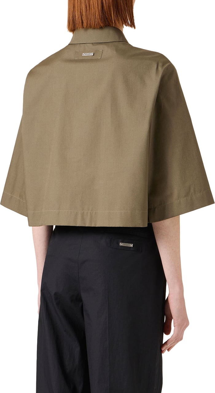 Iceberg Cropped fit short-sleeved khaki shirt in cotton poplin Groen
